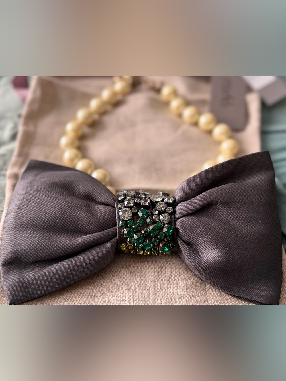Anthropologie Rada Jeweled Bow tie Pearl Choker